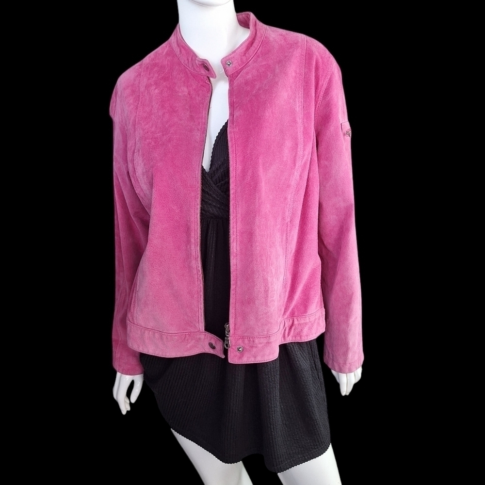 INC International Concepts Suede Pink XL Womens Jacket Silver Colored Zippers